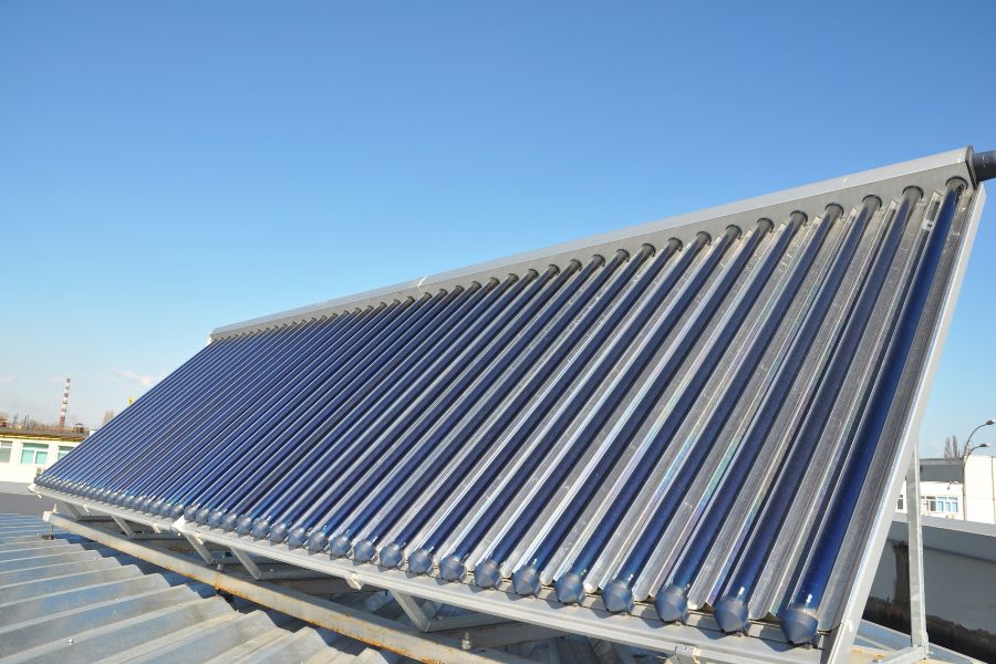 Solar thermal panel on a metal roof