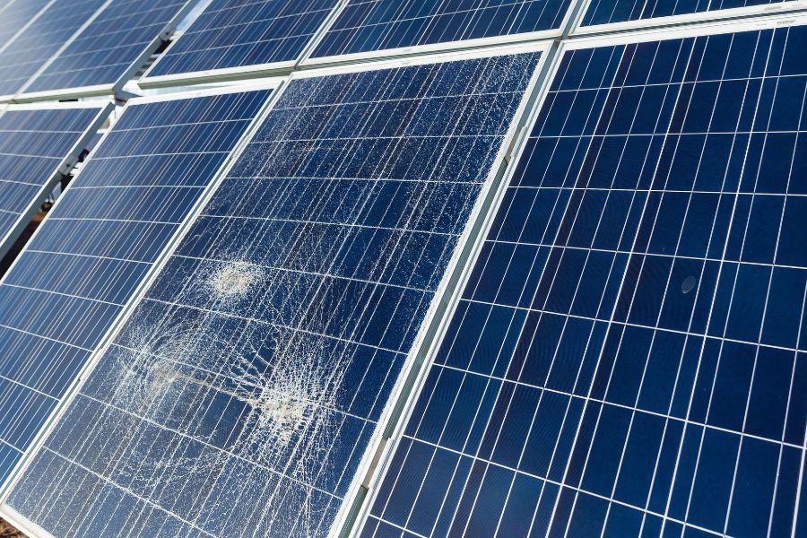 Close-up cracked solar cell