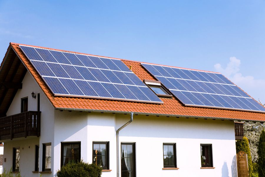 Solar panels on house roof