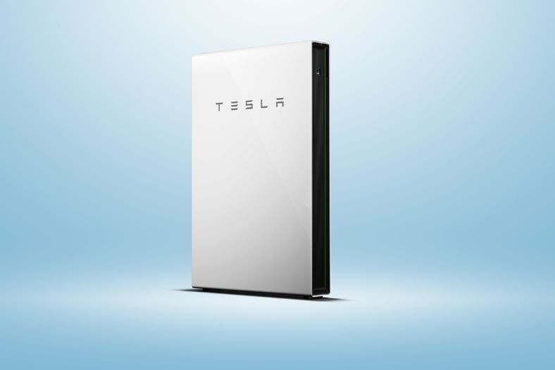 Tesla powerwall with light blue background